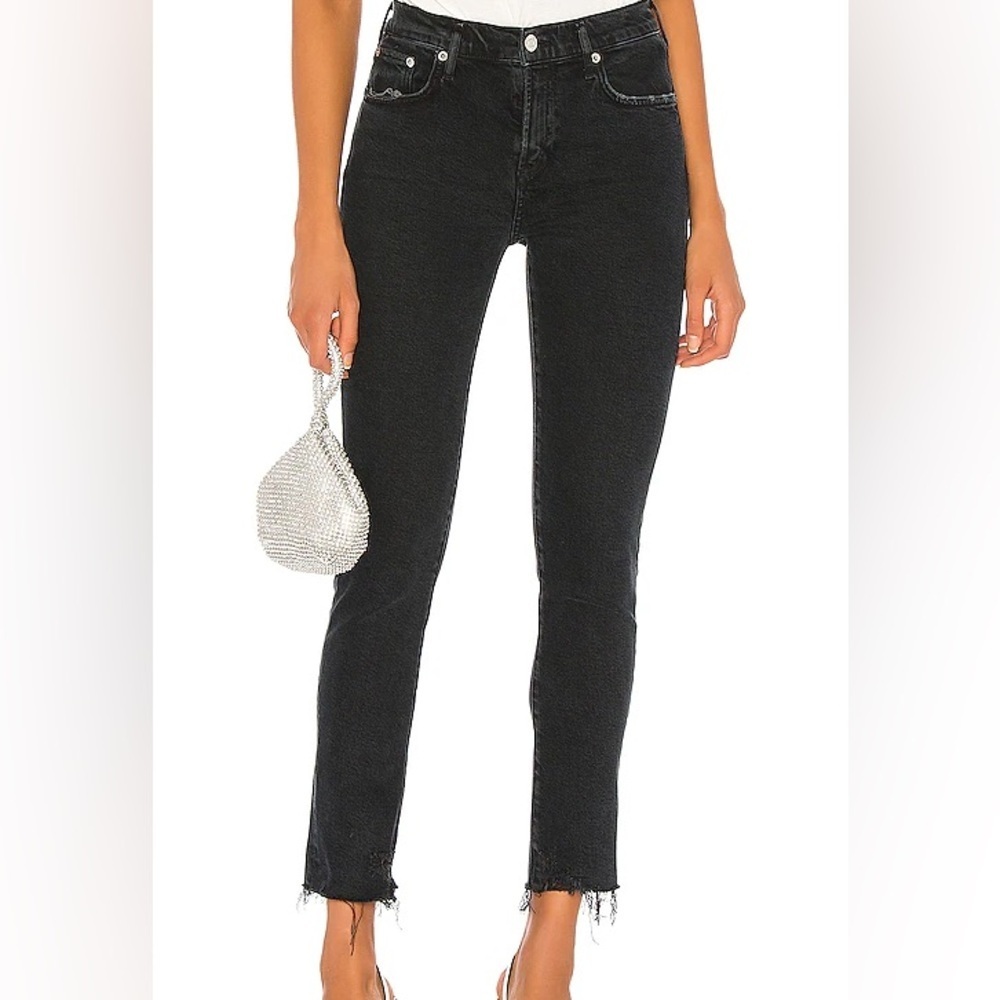 Agolde Toni mid rise straight black distressed jeans 27